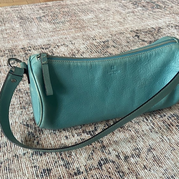 🛑SOLD Kate Spade Vintage 90s Y2K Aqua Leather Barrel Shoulder Bag - Picture 3 of 12